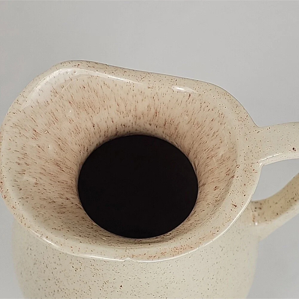Vintage Speckled Ceramic Pitcher Farm Scene Relief Cream Rustic Country Decor